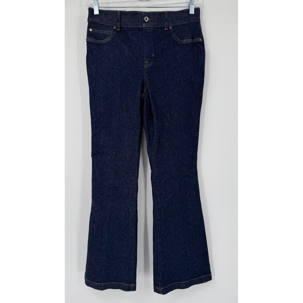 Spanx Womens Large Flare Jeans Raw Indigo Wash Stretch Denim L NEW - Picture 2 of 10